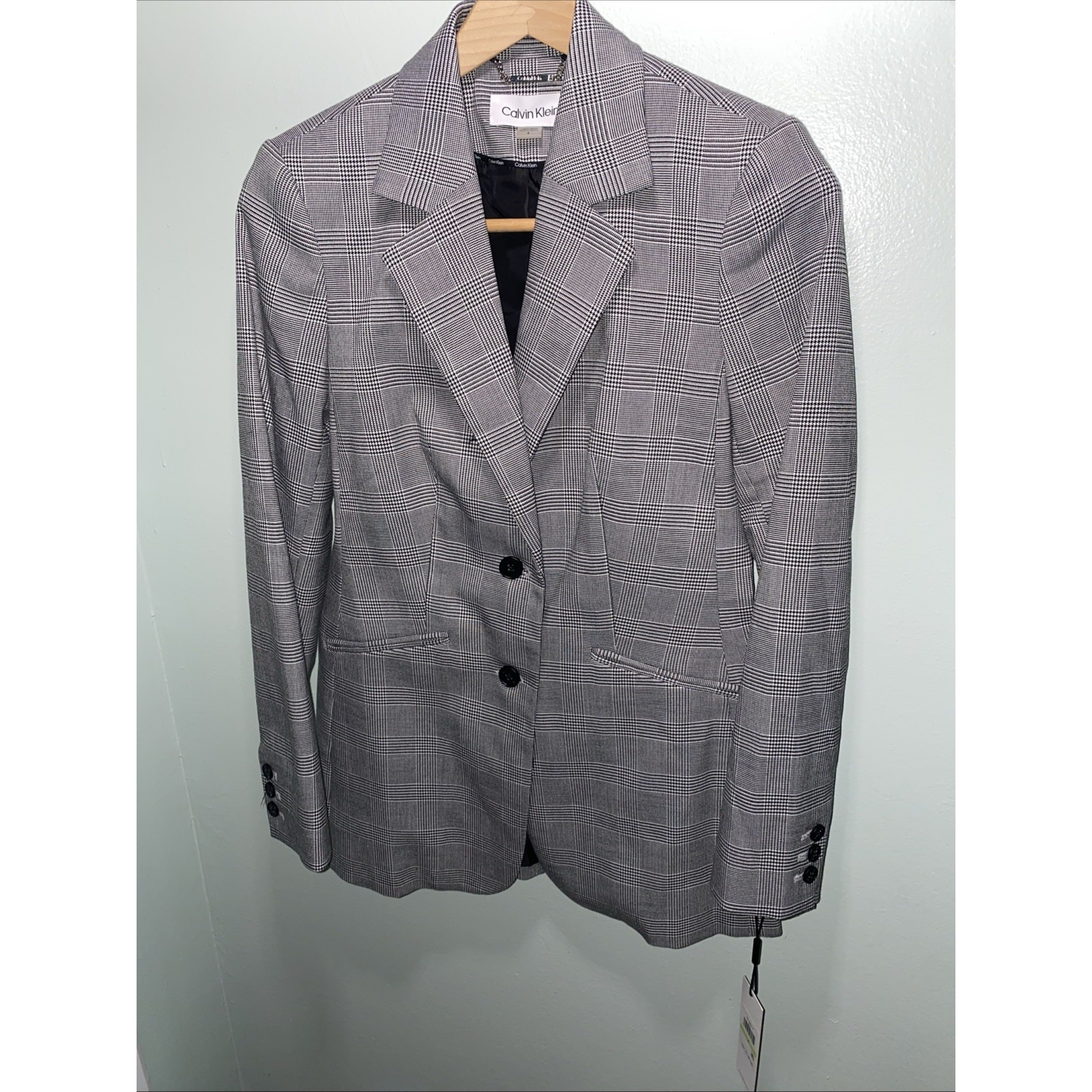 Calvin Klein Nwt Women's Grey Plaid Blazer 2 Buttons Size 4